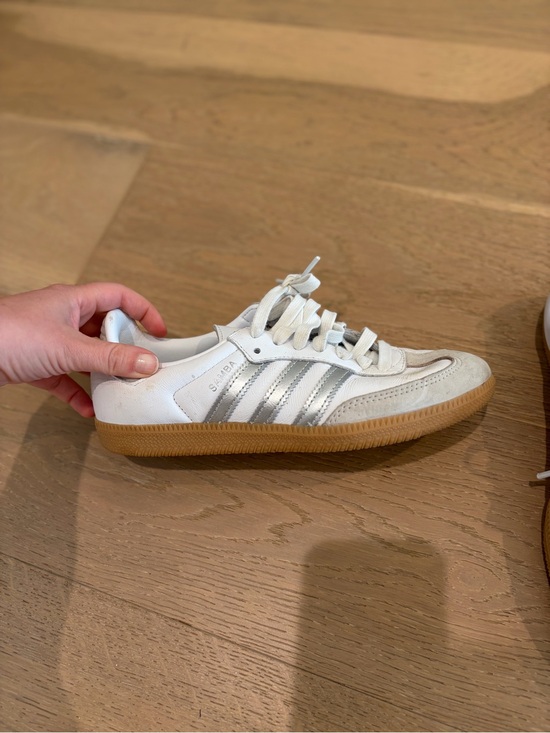 adidas Shoes - adidas White and Silver Samba with Gum Sole